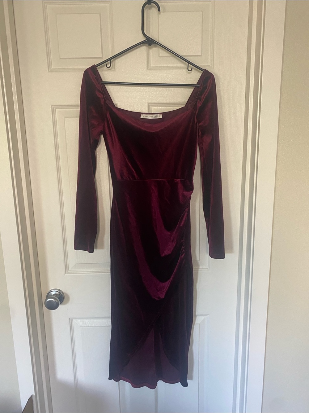 Altar'd State Burgundy Velvet Midi Dress